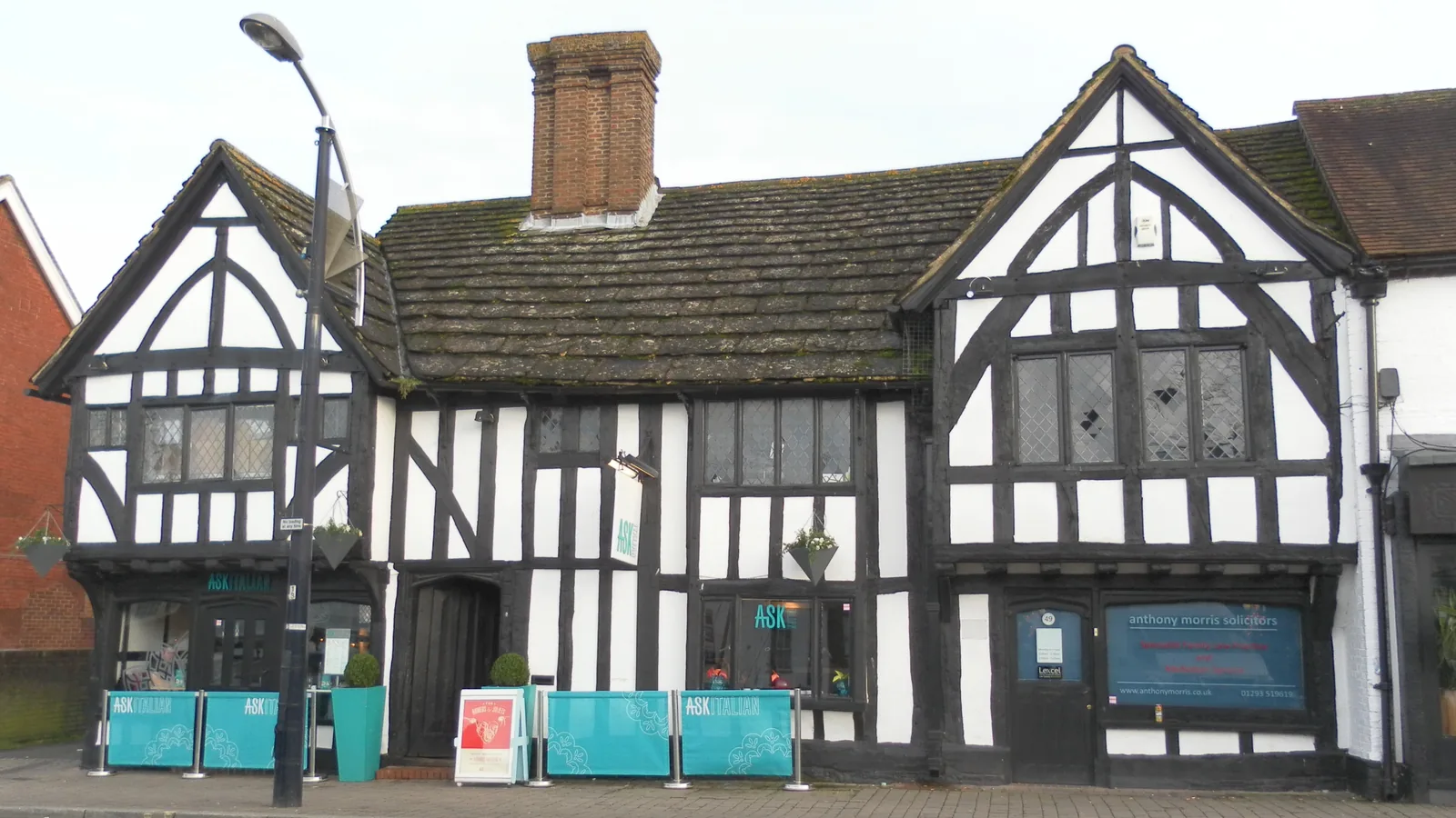 The Ancient Priors timber-framed building on the High Street in Crawley old town, West Sussex
