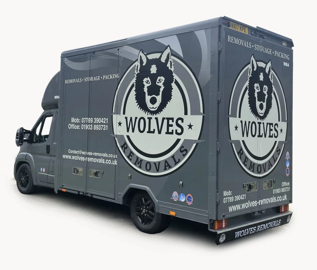 A branded Wolves Storage Sussex Luton van used for door-to-door collection and storage &mdash; Wolves Storage Sussex serving Pulborough